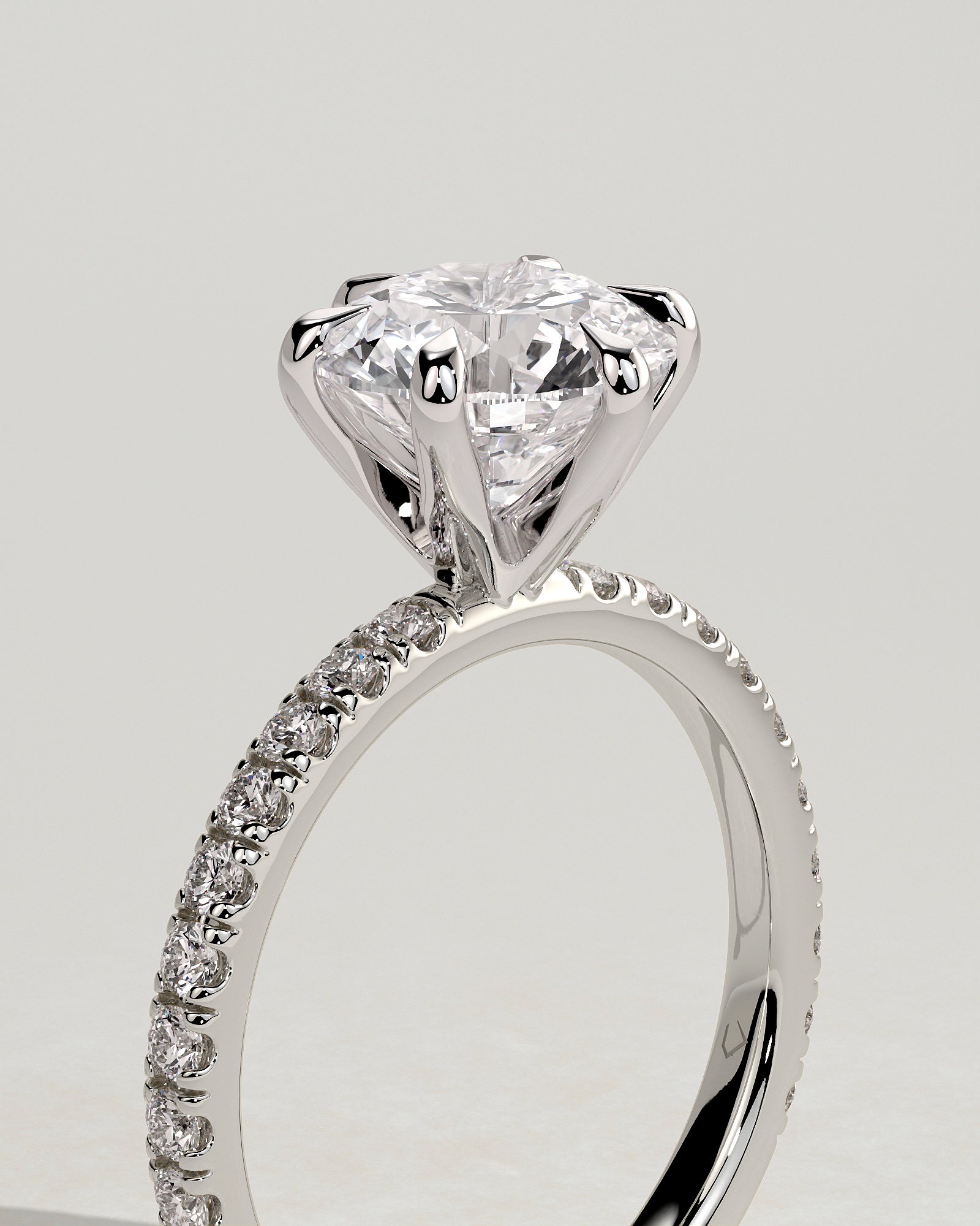 Alexandria - Round Claw Solitaire with Pave Band Engagement Ring - Platinum - White Gold / Platinum 2ct