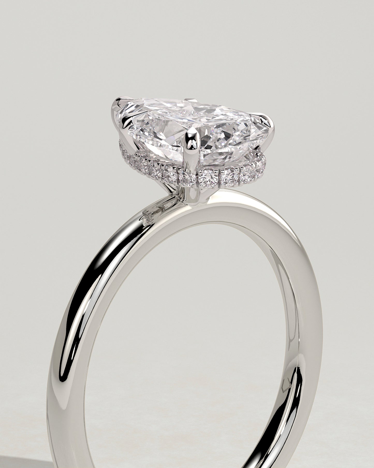 Ainsley - Pear Claw Solitaire with Wrap Around Hidden Halo Engagement Ring - Platinum - White Gold / Platinum 2ct
