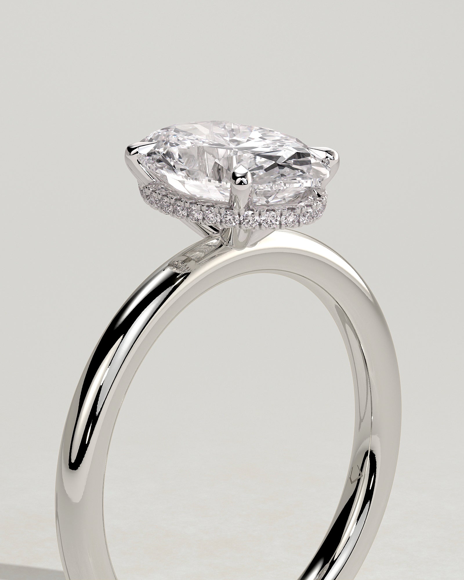 Cecilia - Oval Claw Solitaire with Wrap Around Hidden Halo Engagement Ring - Platinum - White Gold / Platinum 2ct