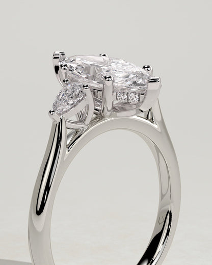 Hannah - Marquise Claw Trilogy with Pear Side Stones and Hidden Halo Engagement Ring - Platinum