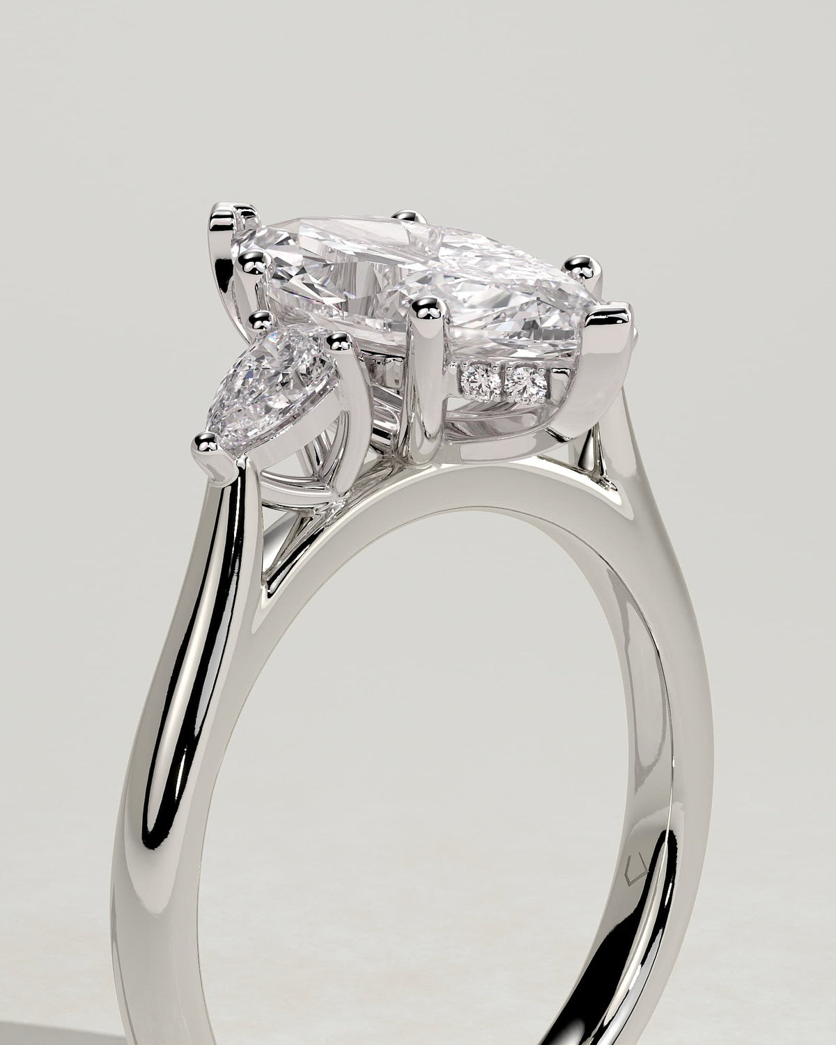 Hannah - Marquise Claw Trilogy with Pear Side Stones and Hidden Halo Engagement Ring - White Gold