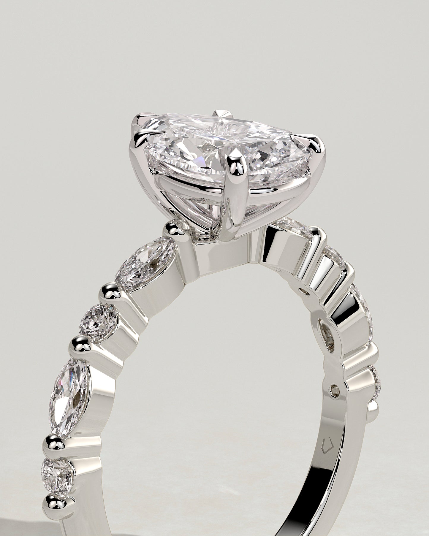Jacinta - Pear Claw Solitaire with Marquise and Round Accent Stones Engagement Ring - Platinum - White Gold / Platinum 2ct