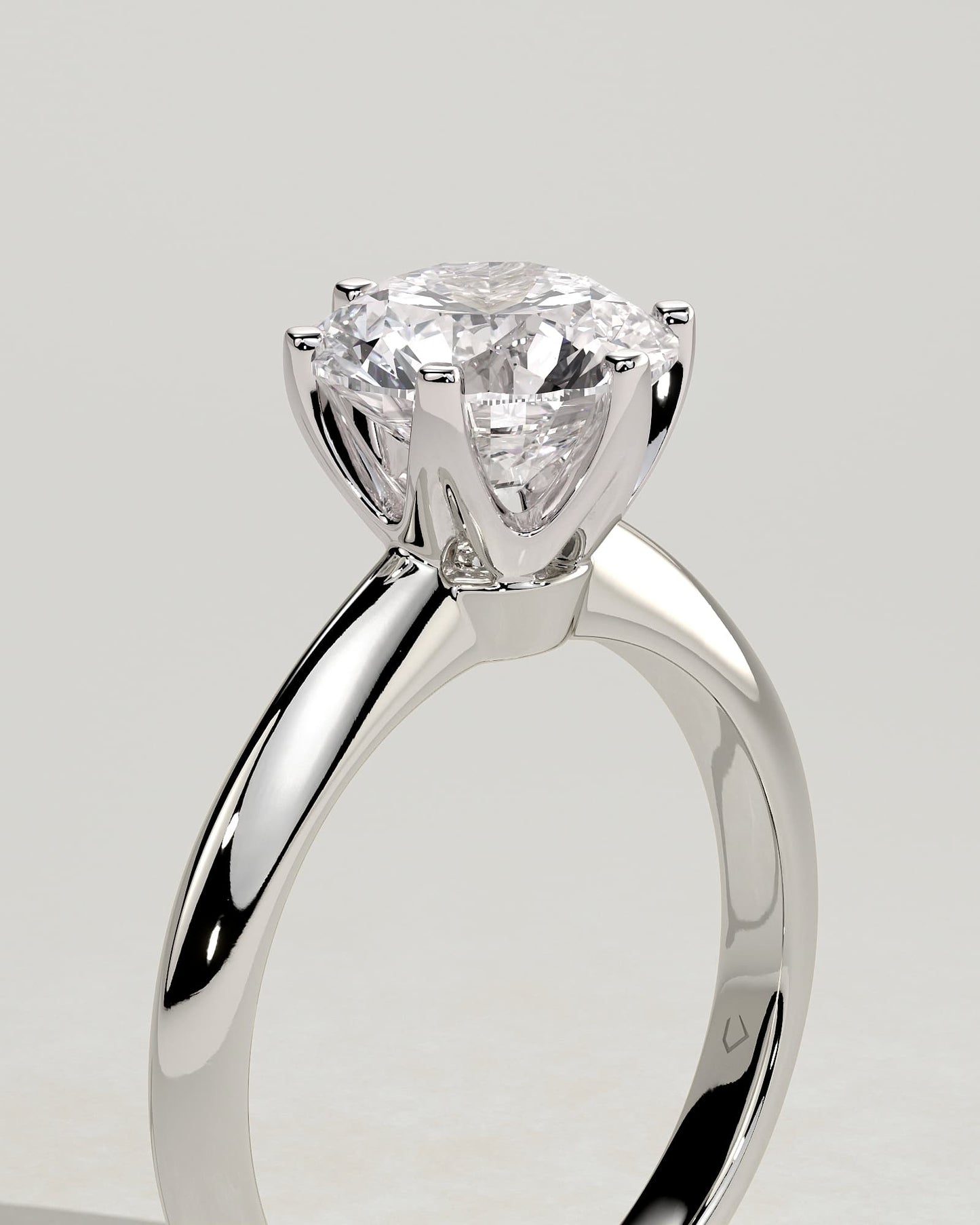 Caroline - Round Claw Solitaire with Knife Edge Band Engagement Ring - White Gold