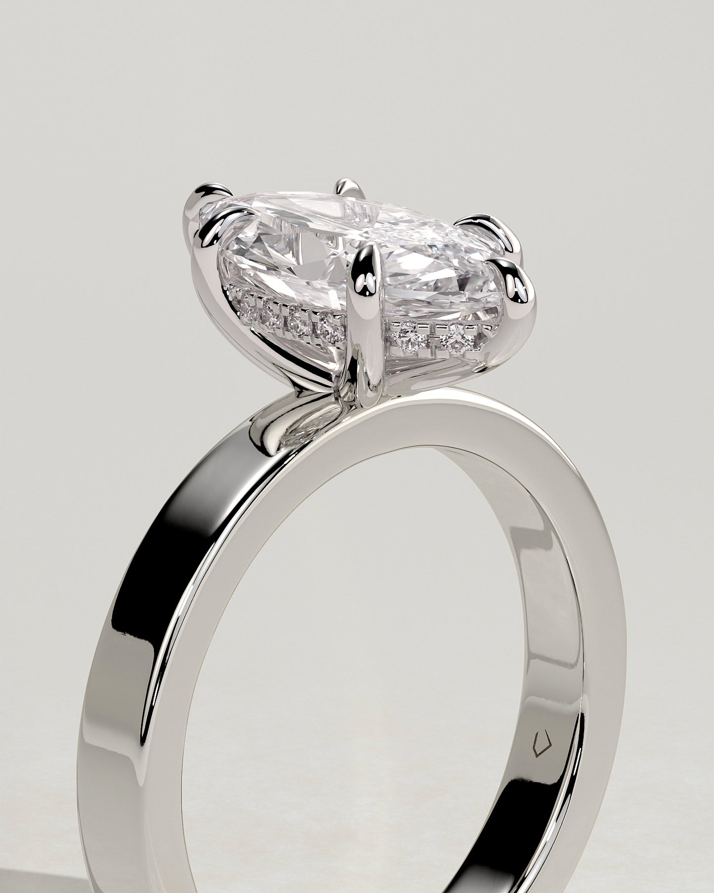 Aisha - Marquise Claw Solitaire with Flat Cigar Band and Hidden Halo Engagement Ring - Platinum - White Gold / Platinum 2ct