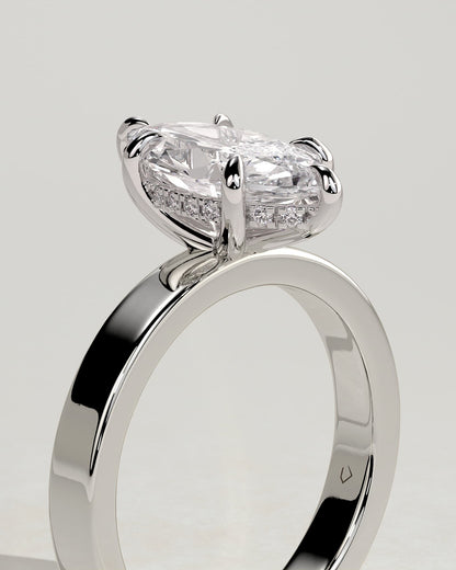 Aisha - Marquise Claw Solitaire with Flat Cigar Band and Hidden Halo Engagement Ring - White Gold - white gold - Lara Jewels