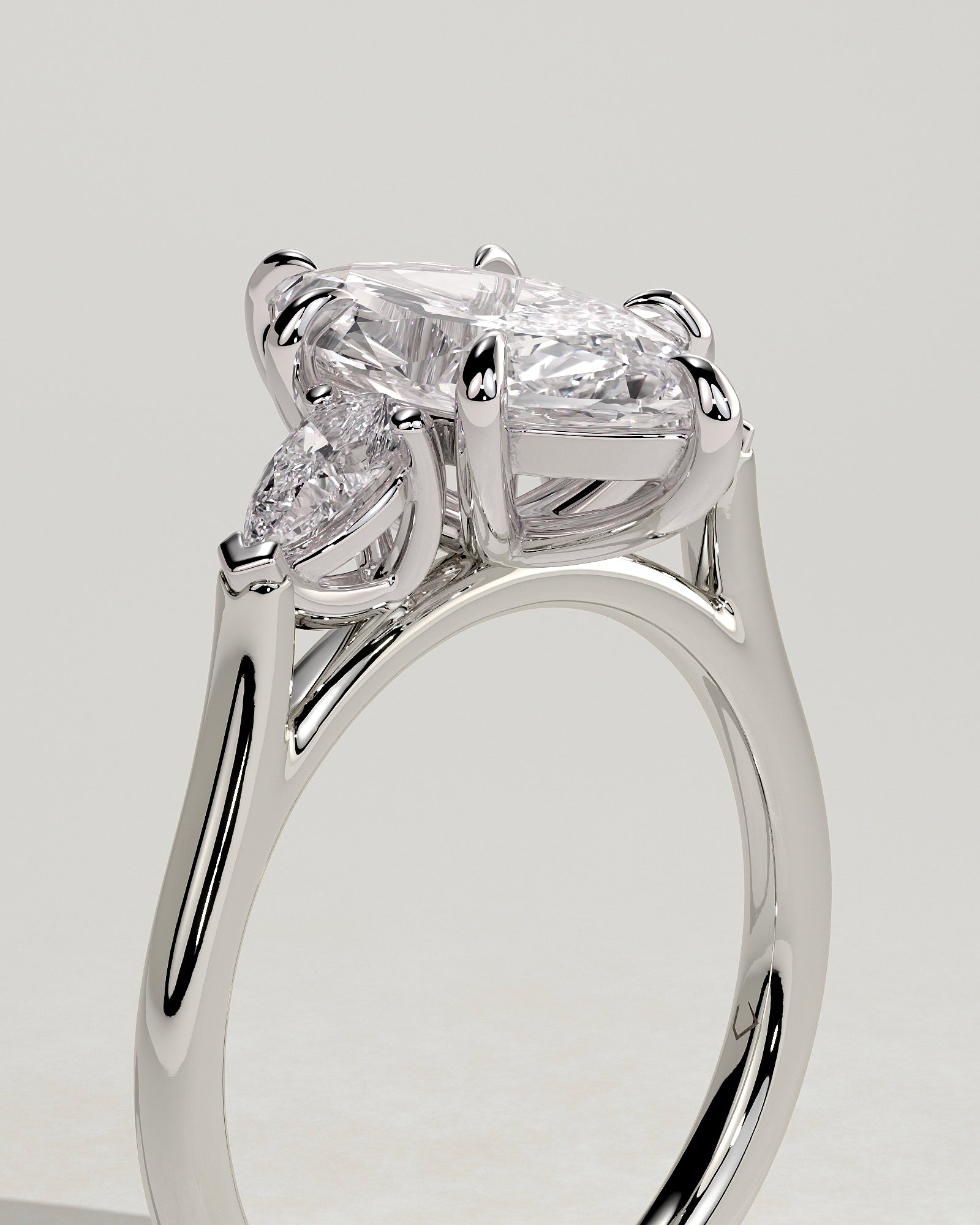 Chantelle - Marquise Claw Trilogy with Pear Side Stones and Cathedral Setting Engagement Ring - Platinum - White Gold / Platinum 2ct