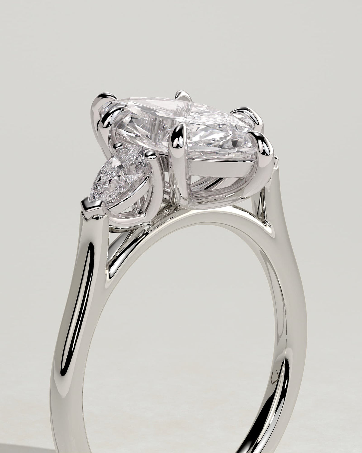 Chantelle - Marquise Claw Trilogy with Pear Side Stones and Cathedral Setting Engagement Ring - White Gold