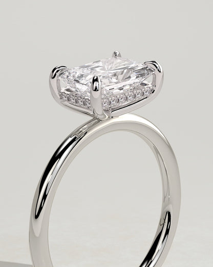 Francene - Radiant East West Claw Solitaire with Hidden Halo Engagement Ring - Platinum