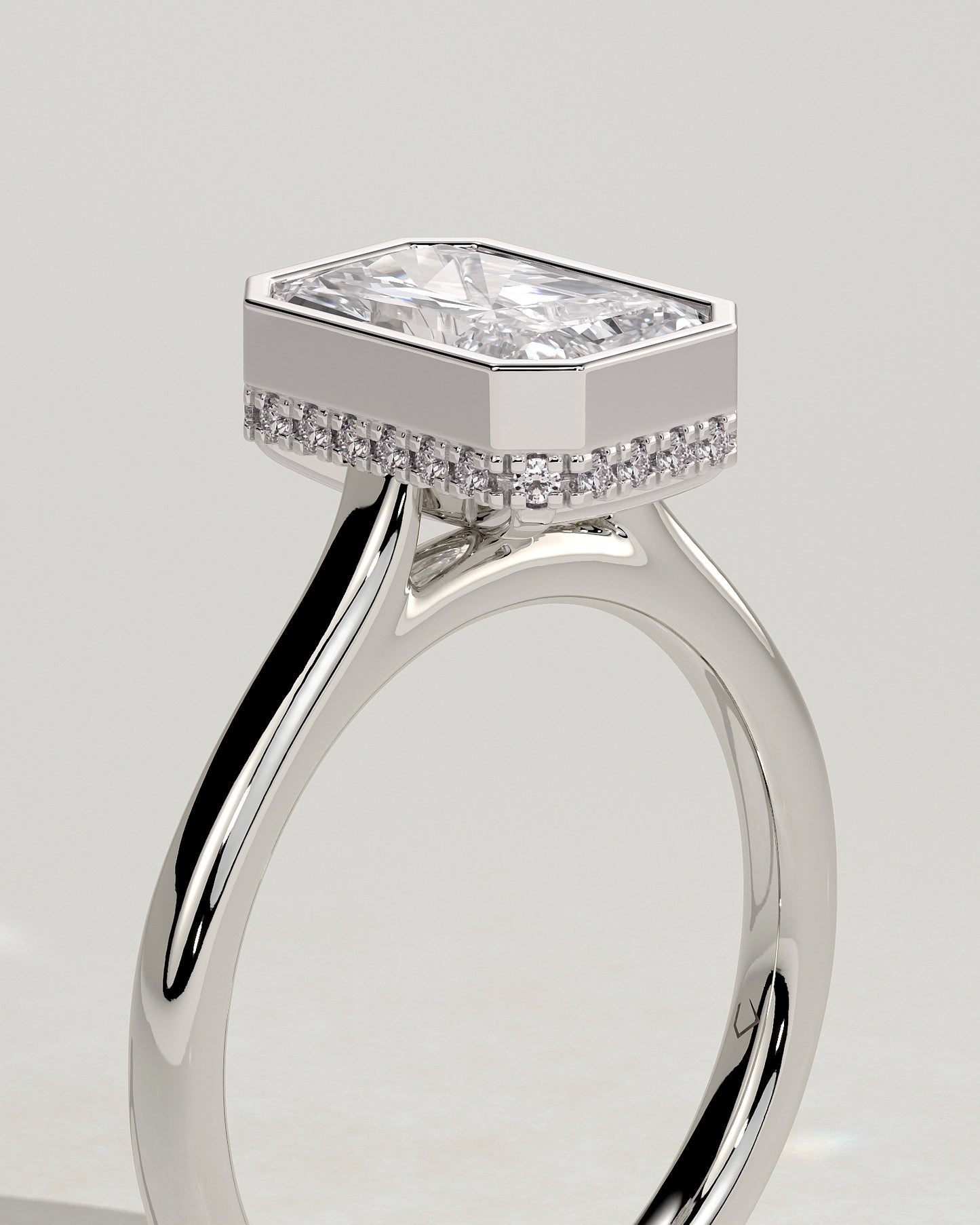 Bennie - Radiant Bezel Solitaire with Hidden Halo and Cathedral High Setting Engagement Ring - Platinum - White Gold / Platinum 2ct