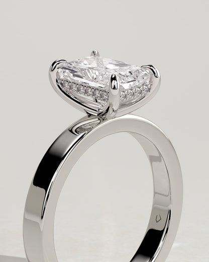 Aida - Radiant Claw Solitaire with Flat Cigar Band and Hidden Halo Engagement Ring - Platinum - platinum - Lara Jewels