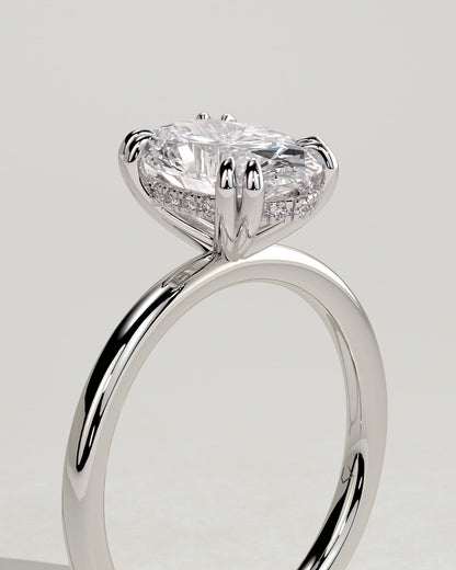 Avery - Oval Double Claw Solitaire with Hidden Halo Engagement Ring - White Gold