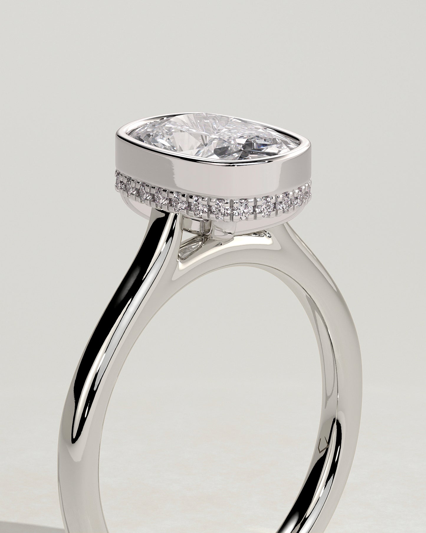 Everleigh - Elongated Cushion Bezel Solitaire with Hidden Halo and Cathedral High Setting Engagement Ring - Platinum - White Gold / Platinum 2ct