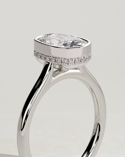 Everleigh - Elongated Cushion Bezel Solitaire with Hidden Halo and Cathedral High Setting Engagement Ring - Platinum