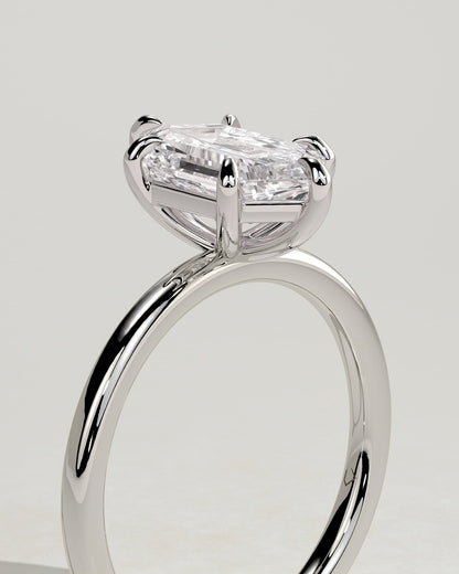 Cynthia - Classic Elongated Hexagon Claw Solitaire Engagement Ring - White Gold