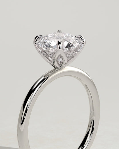 Dahlia - Round Claw Solitaire with Petal Gallery and Accented Tiara Detail Engagement Ring - Platinum