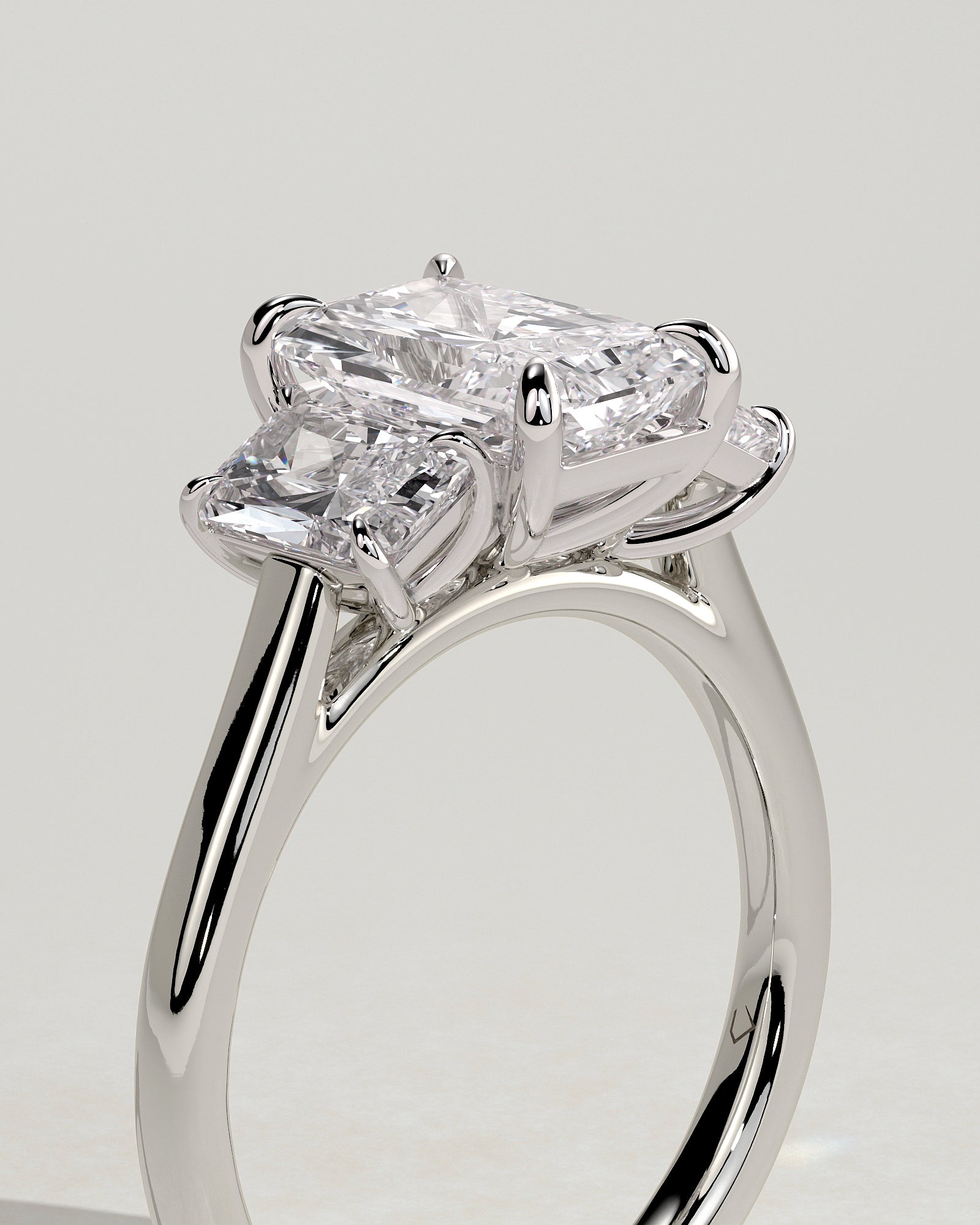 Ayla - Classic Radiant Claw Trilogy Engagement Ring - Platinum - White Gold / Platinum 2ct
