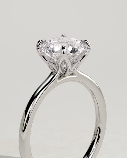 Brianna - Round Claw Solitaire with Petal Gallery, Accent Leaf Detail and Cathedral Setting Engagement Ring - Platinum
