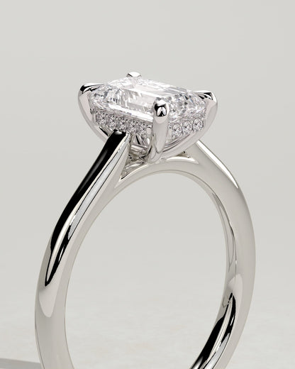 Jane - Emerald Claw Solitaire with Hidden Halo and Cathedral High Setting Engagement Ring - White Gold