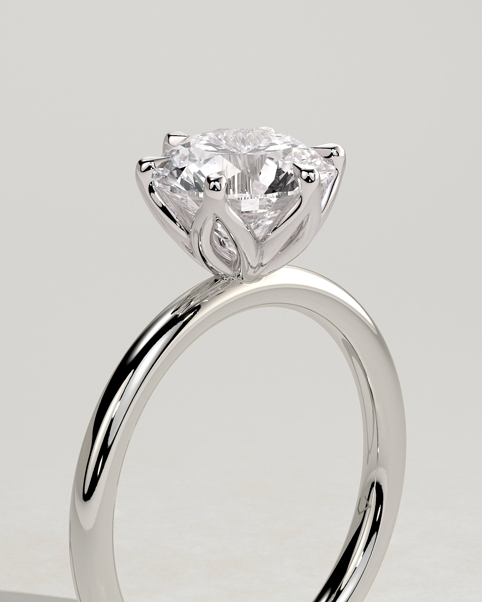 Iris - Round Claw Solitaire with Petal Gallery Engagement Ring - Platinum - White Gold / Platinum 2ct