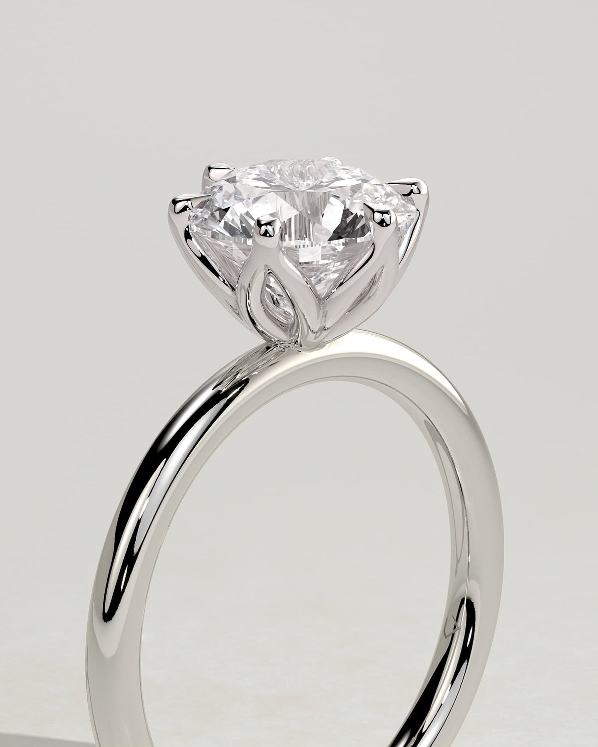 Iris - Round Claw Solitaire with Petal Gallery Engagement Ring - White Gold