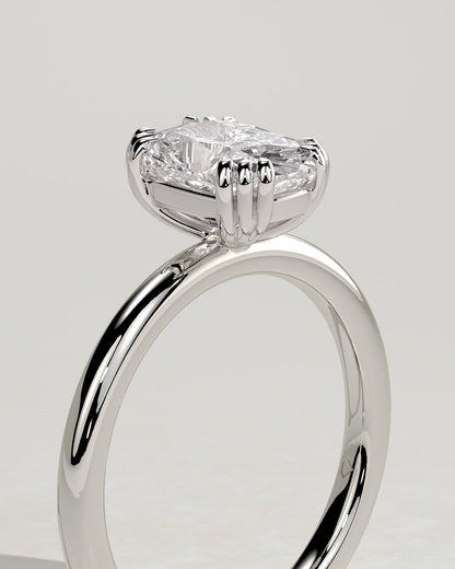 Helena - Elongated Cushion Triple Claw Solitaire Engagement Ring - Platinum