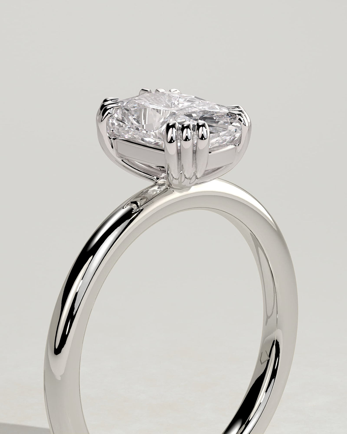 Helena - Elongated Cushion Triple Claw Solitaire Engagement Ring - White Gold