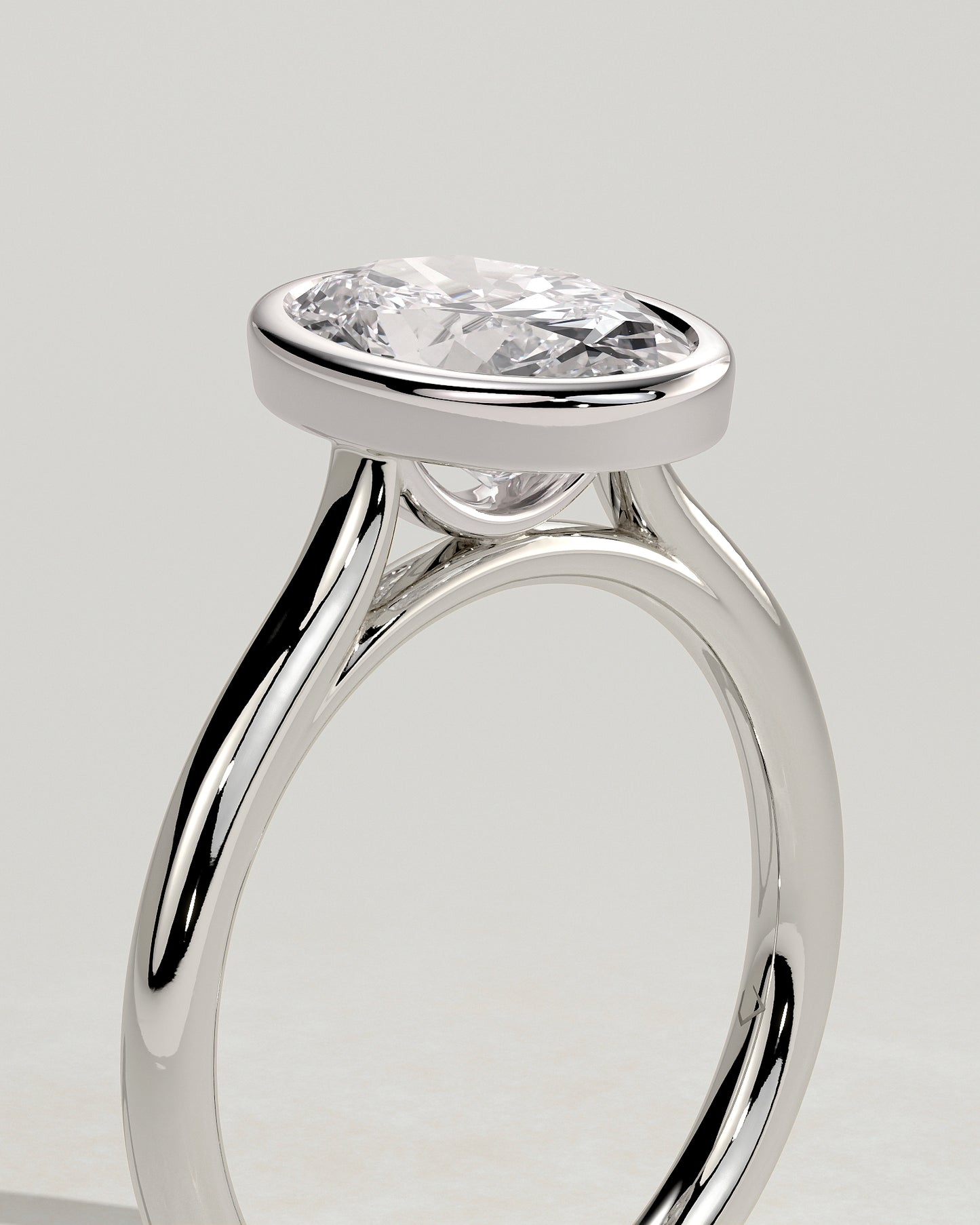 Daphne - Oval Bezel Solitaire with Cathedral High Setting Engagement Ring - Platinum - White Gold / Platinum 2ct