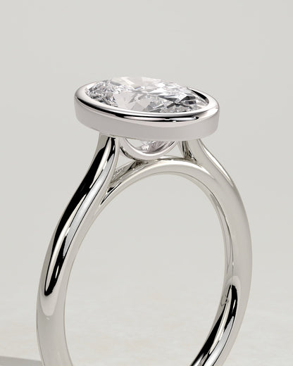 Daphne - Oval Bezel Solitaire with Cathedral High Setting Engagement Ring - White Gold