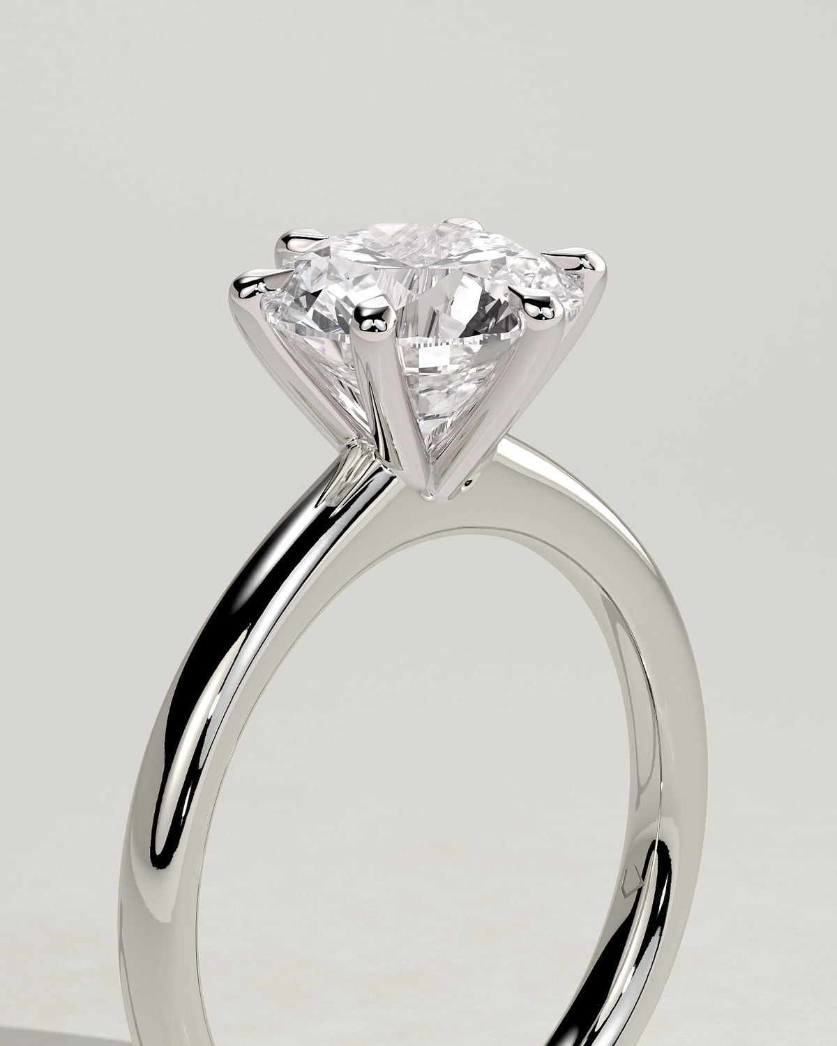 Daniela - Round Claw Solitaire with Solid Cathedral High Setting Engagement Ring - White Gold