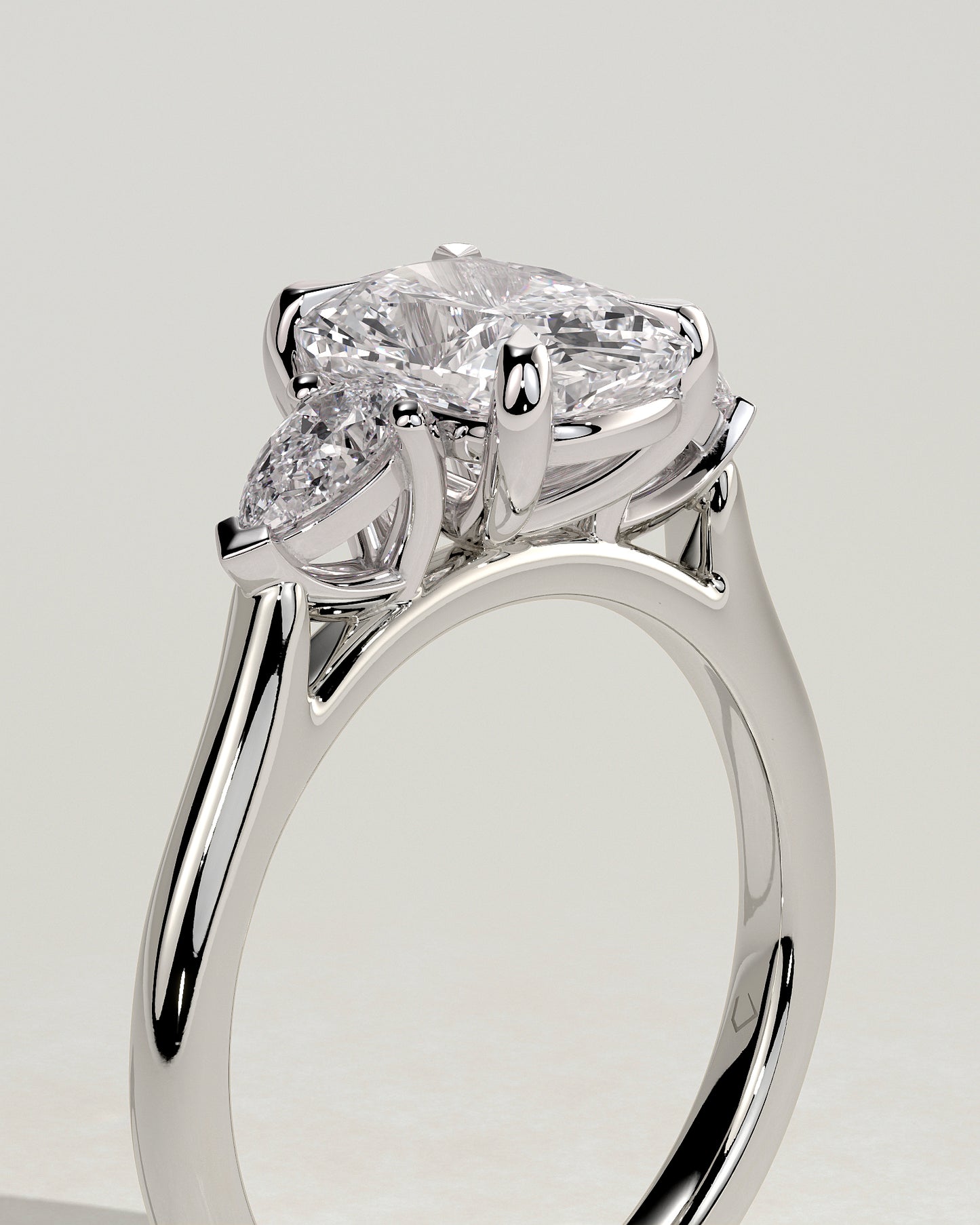Cataleya - Elongated Cushion Claw Trilogy with Pear Side Stones and Cathedral Setting Engagement Ring - Platinum - White Gold / Platinum 2ct