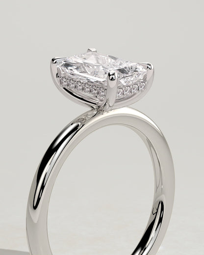 Carly - Radiant Claw Solitaire with Hidden Halo Engagement Ring - Platinum