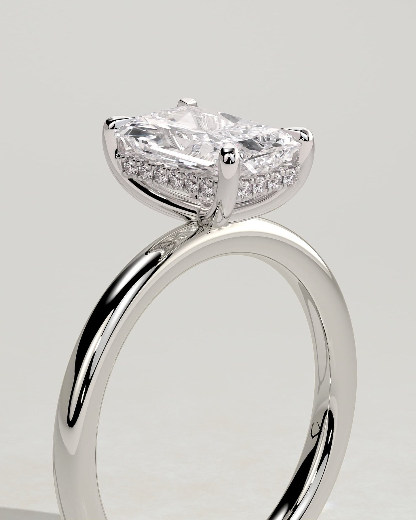 Carly - Radiant Claw Solitaire with Hidden Halo Engagement Ring - White Gold