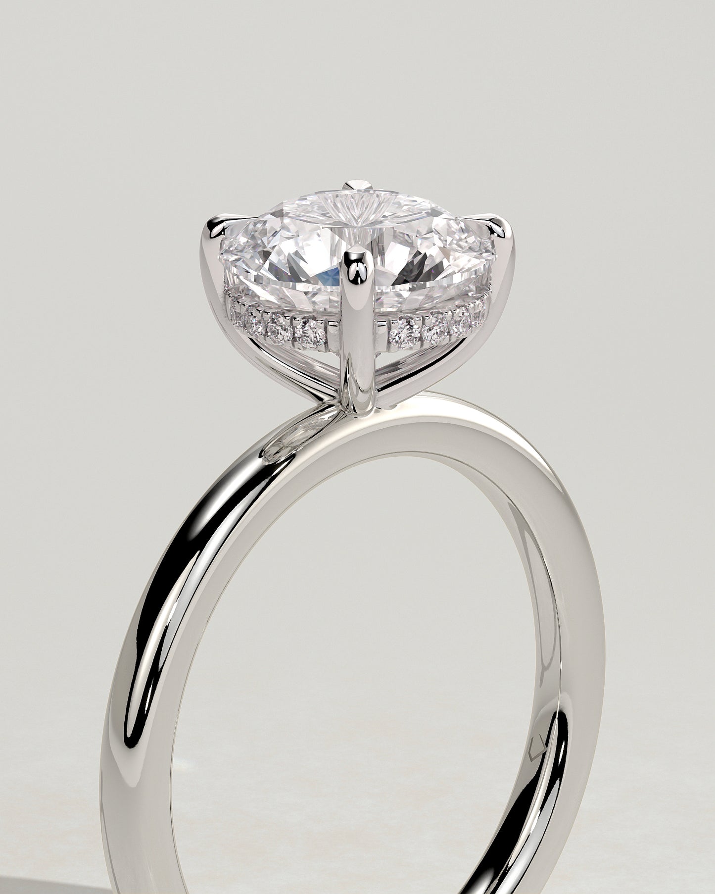Bindi - Round Claw Solitaire with Hidden Halo Engagement Ring - Platinum - White Gold / Platinum 2ct