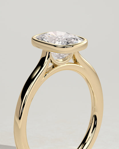 Billie - Elongated Cushion Bezel Solitaire with Cathedral High Setting Engagement Ring - Yellow Gold