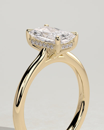 Ari - Radiant Claw Solitaire with Hidden Halo, Tapered Band and Cathedral High Setting Engagement Ring - Yellow Gold - yellow gold - Lara Jewels
