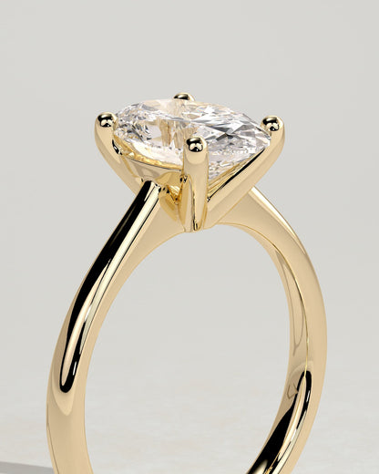 Emily - Oval Claw Solitaire with Pinched Tapered Band and Cathedral Low Setting Engagement Ring - Yellow Gold