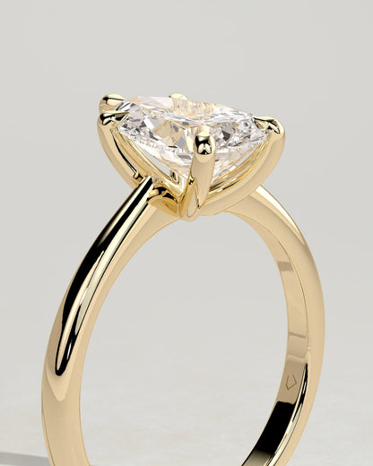 Aspen - Pear Claw Solitaire with Pinched Tapered Band and Cathedral Low Setting Engagement Ring - Yellow Gold