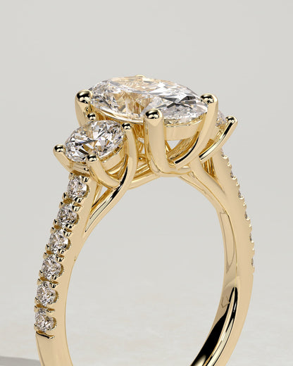 Aviana - Oval Claw Trilogy with Round Side Stones, Pave Band and Trellis Gallery  Engagement Ring - Yellow Gold