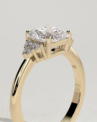 Lena - Cushion Claw Solitaire with Round Shoulder Stones Engagement Ring - Yellow Gold
