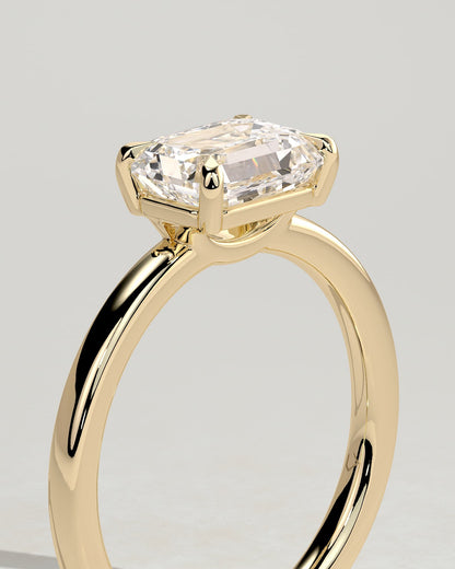 Evelyn - Emerald East West Claw Solitaire with Raised Basket Gallery Engagement Ring - Yellow Gold