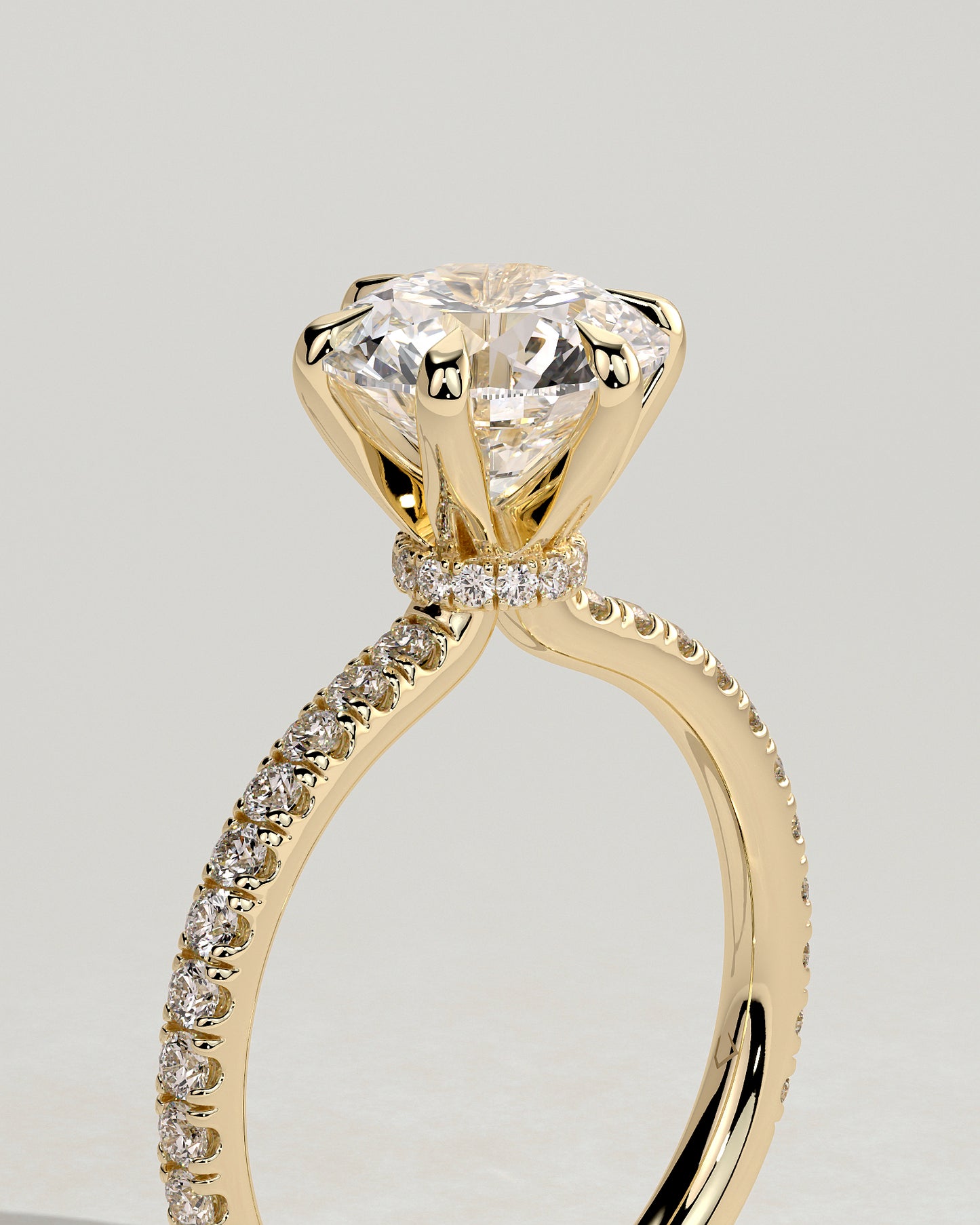 Holly - Round Claw Solitaire with Pave Band and Pave Collar Engagement Ring - Yellow Gold - Yellow Gold 2ct