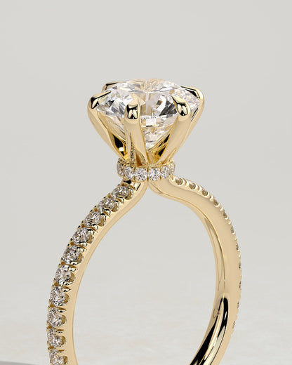 Holly - Round Claw Solitaire with Pave Band and Pave Collar Engagement Ring - Yellow Gold