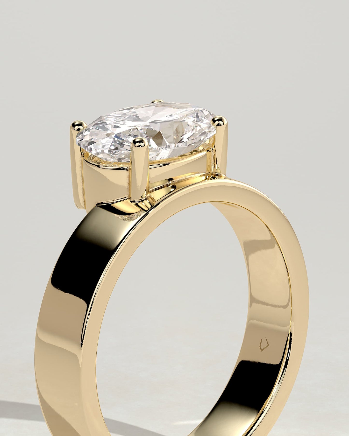 Soraya - Oval Offset East West Claw Solitaire with Flat Cigar Band  Engagement Ring - Yellow Gold