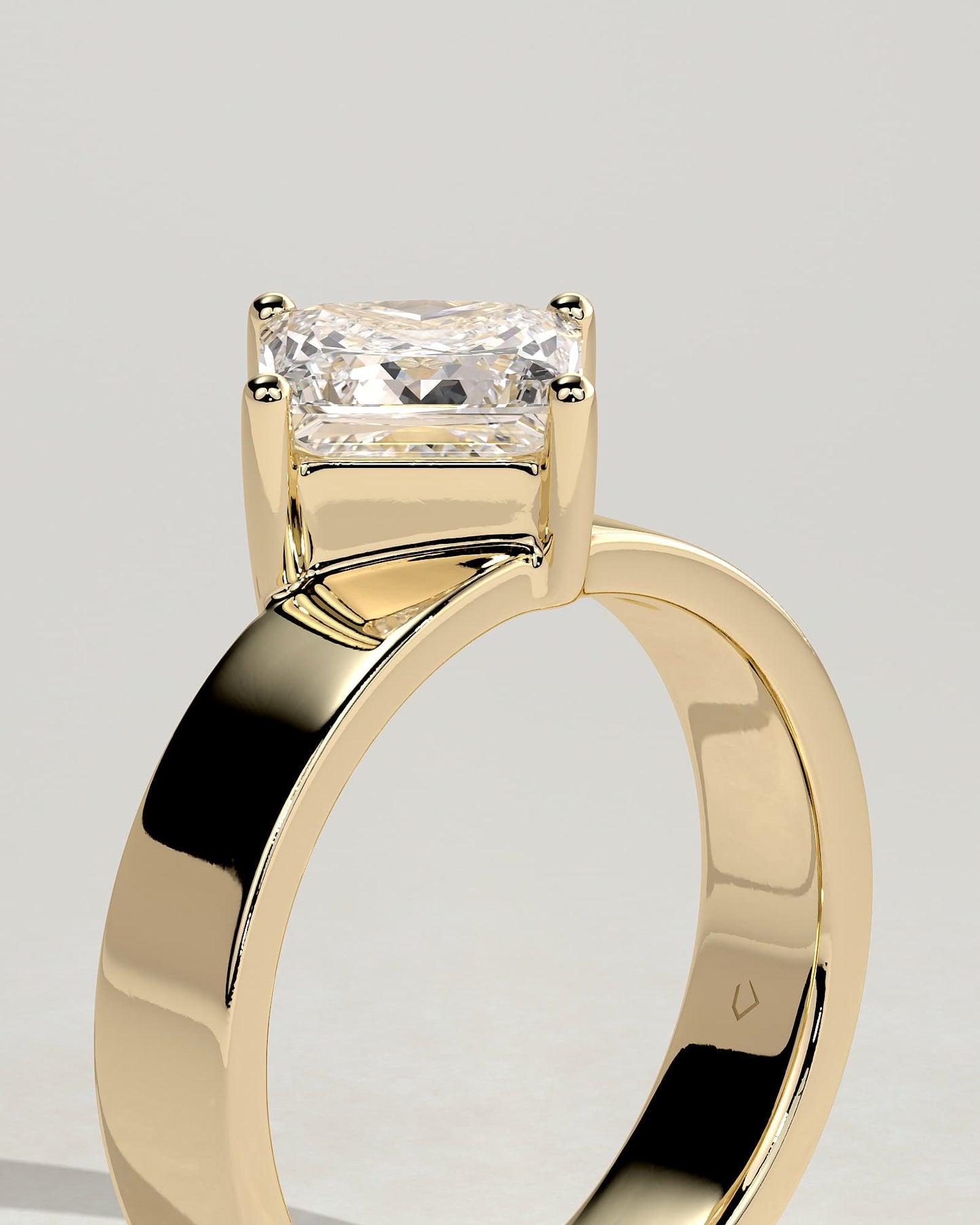 Vicki - Asscher Claw Solitaire with Offset Setting and Flat Cigar Band Engagement Ring - Yellow Gold