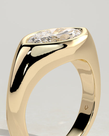 Angie - Statement Marquise East West Bezel Solitaire with Signet Band Engagement Ring - Yellow Gold - yellow gold - Lara Jewels