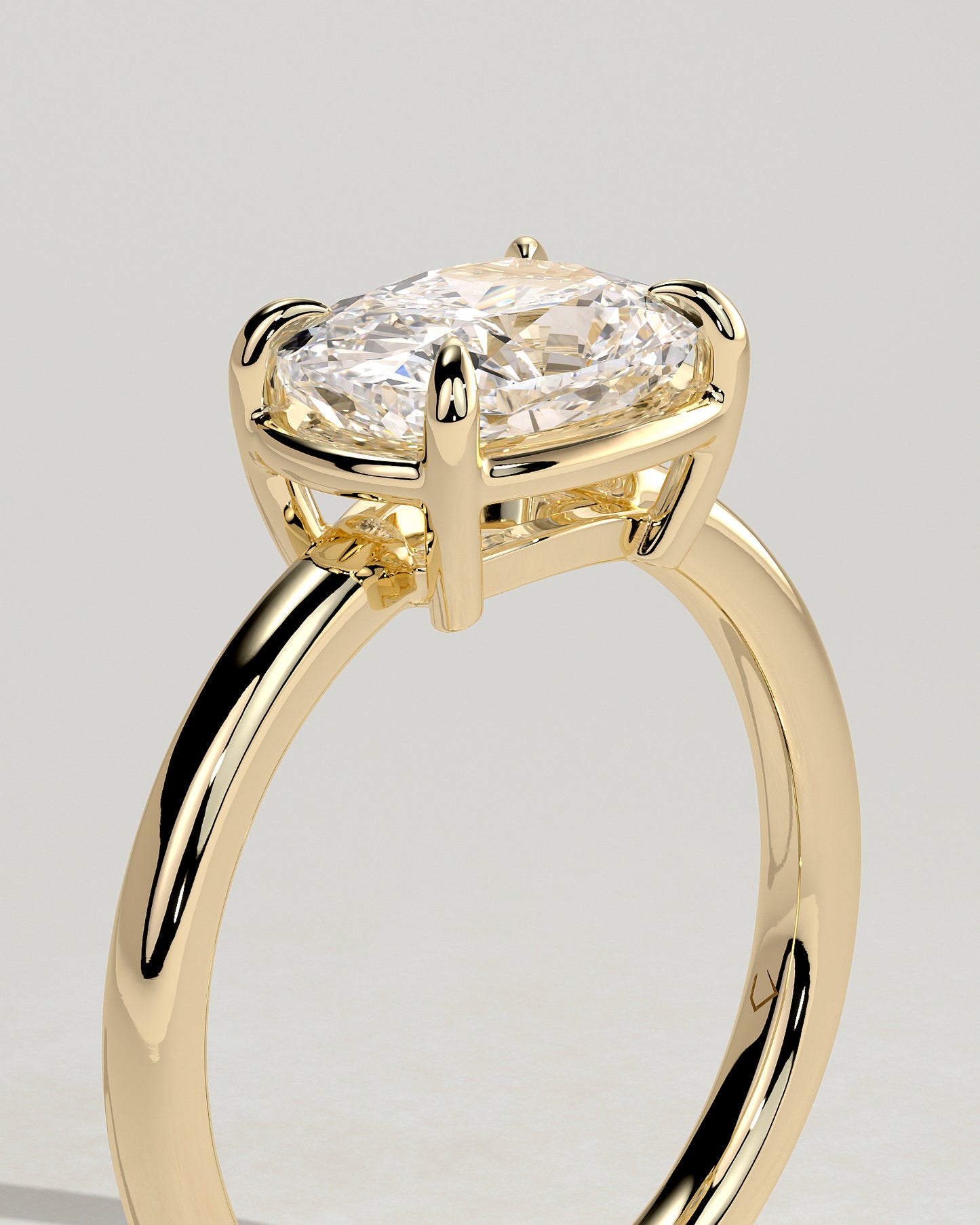 Daya - Elongated Cushion East West Claw Solitaire with Bezel Frame Engagement Ring - Yellow Gold - Yellow Gold 2ct