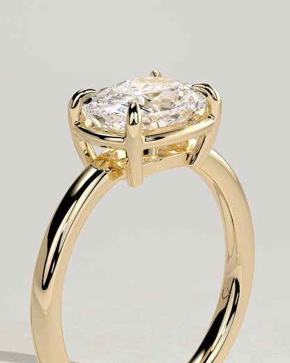Daya - Elongated Cushion East West Claw Solitaire with Bezel Frame Engagement Ring - Yellow Gold