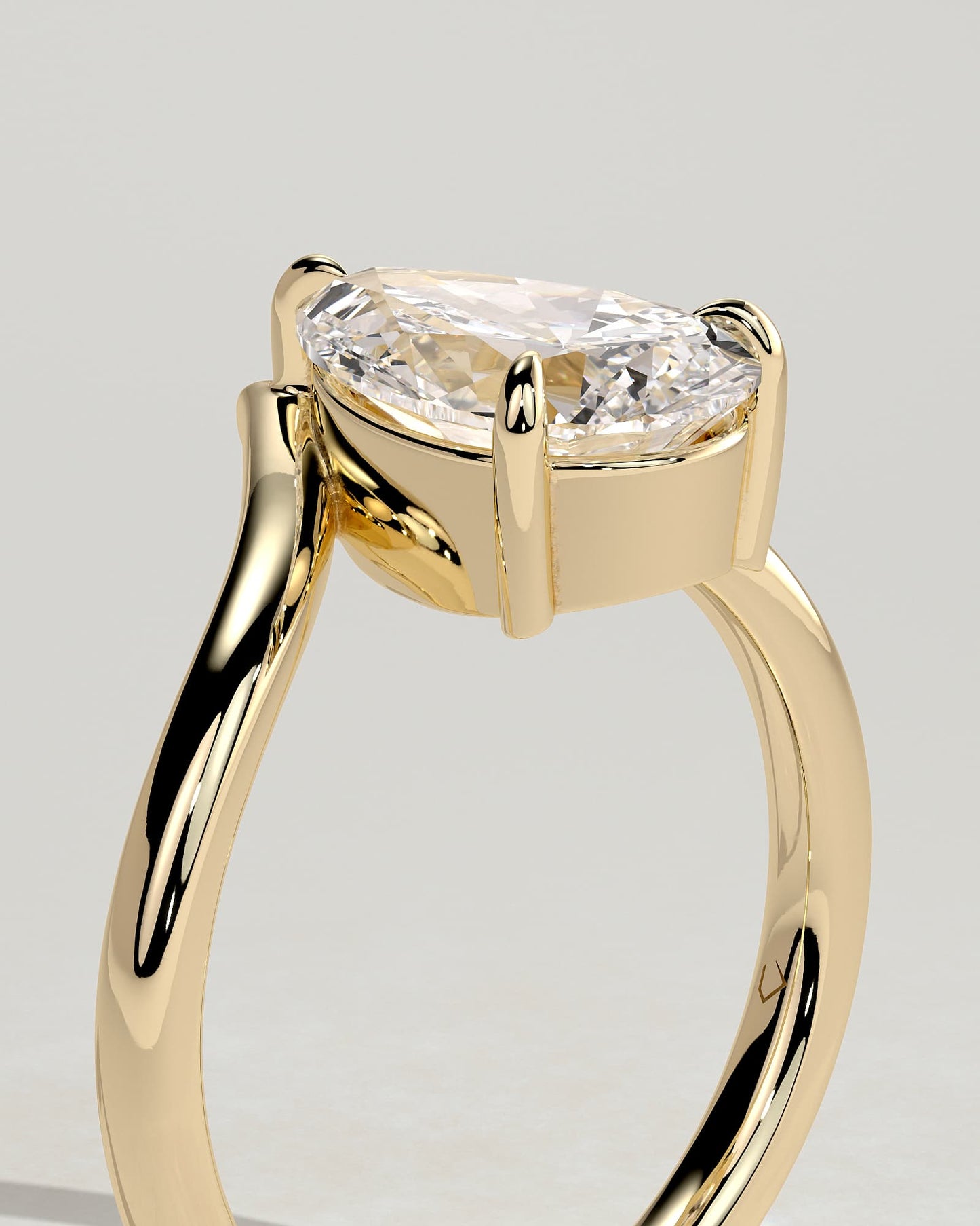 Riley - Pear Claw Solitaire with V Band Engagement Ring - Yellow Gold