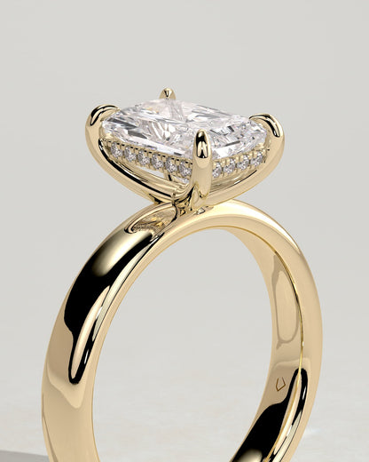 Angelina - Radiant Claw Solitaire with Cigar Band and Hidden Halo Engagement Ring - Yellow Gold - yellow gold - Lara Jewels