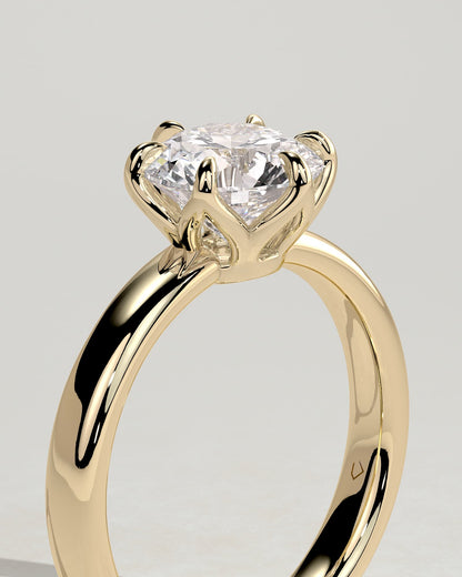 Jayden - Round Claw Solitaire with Petal Gallery and Cigar Band Engagement Ring - Yellow Gold